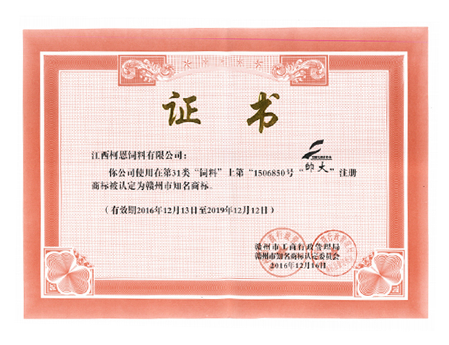 帥大——市知名商標（榮譽(yù)證書(shū)）