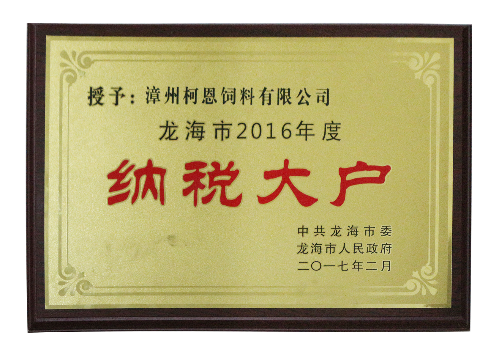 漳州柯恩《2016年納稅大戶(hù)》