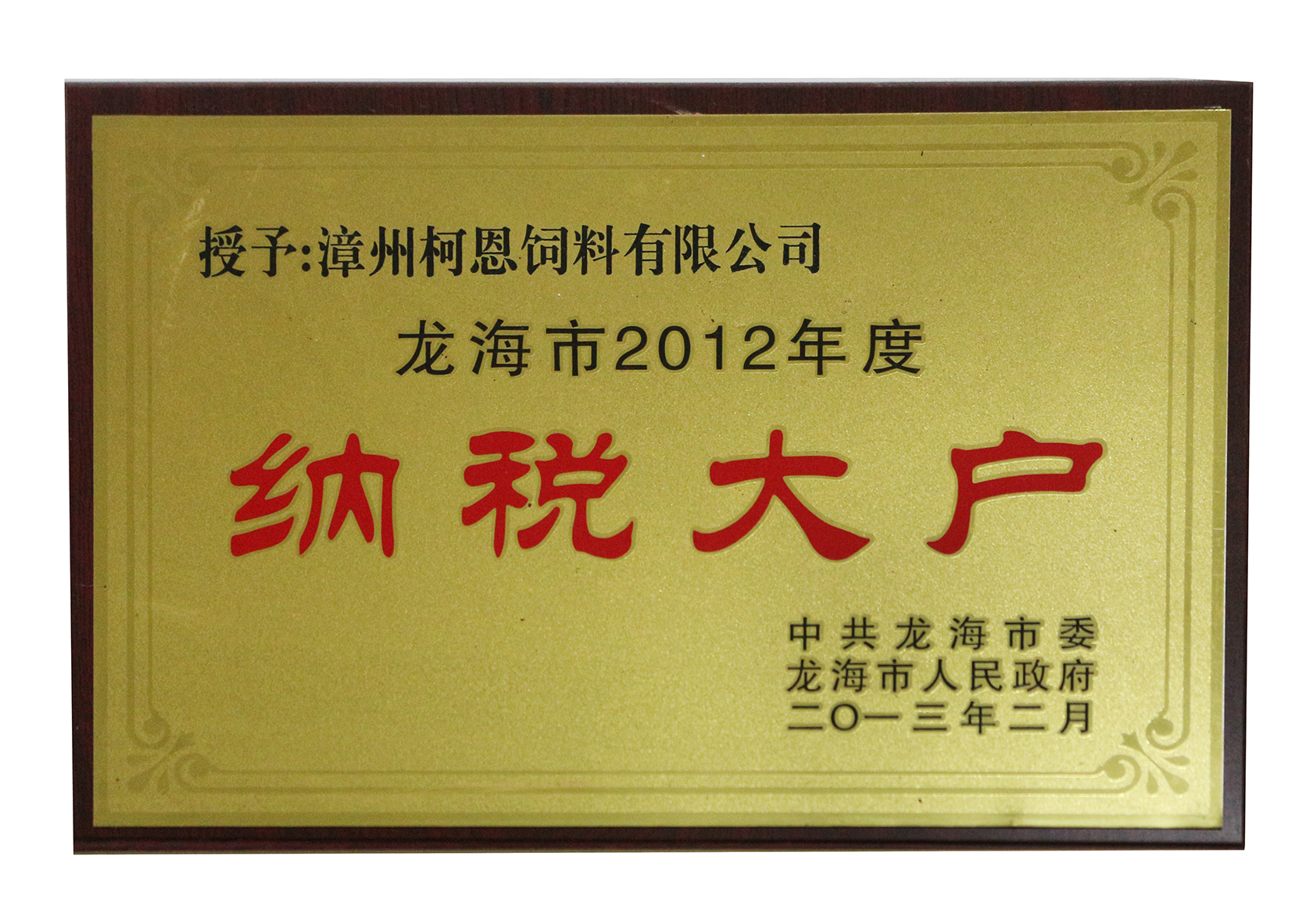 漳州公司《2012年納稅大戶(hù)》