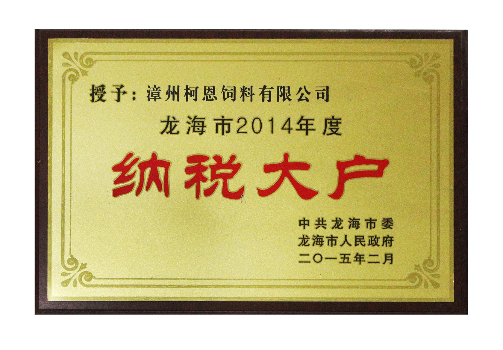 漳州公司《2014年納稅大戶(hù)》