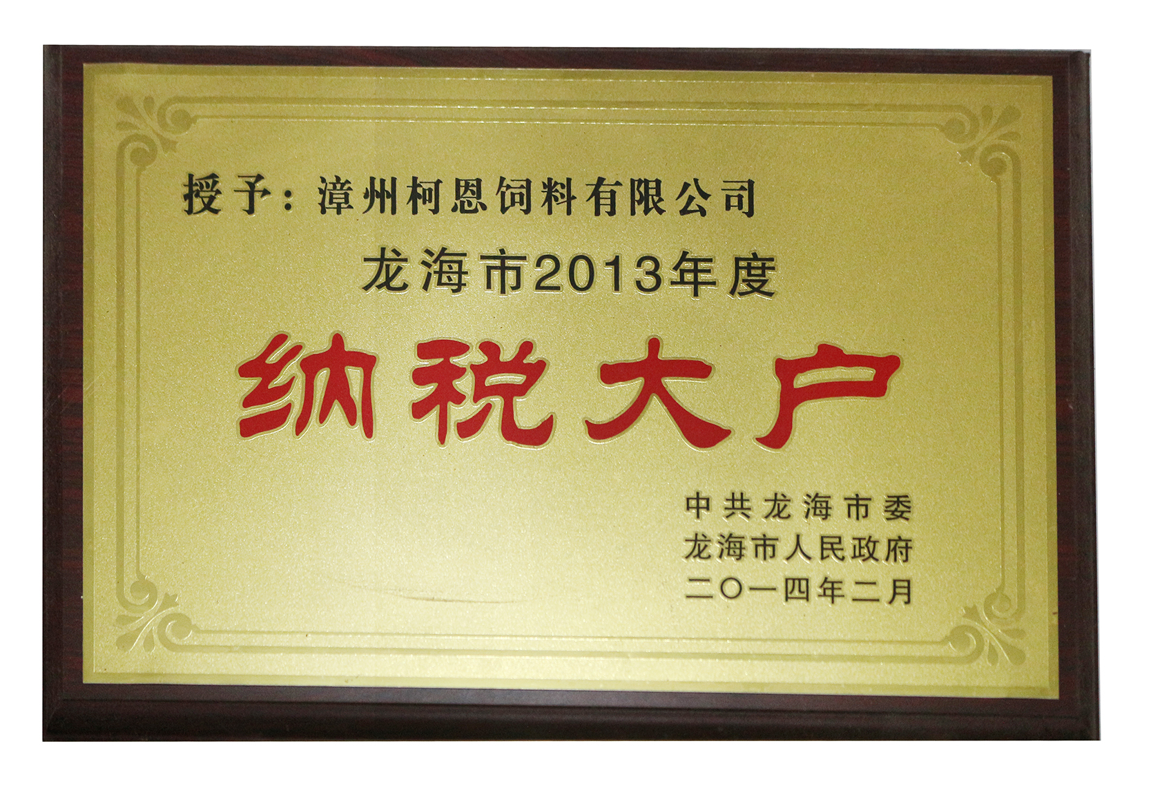 漳州公司《2013年納稅大戶(hù)》