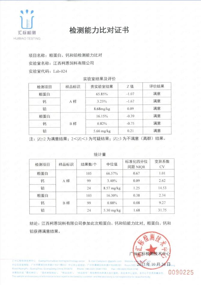 檢測能力比對證書(shū)