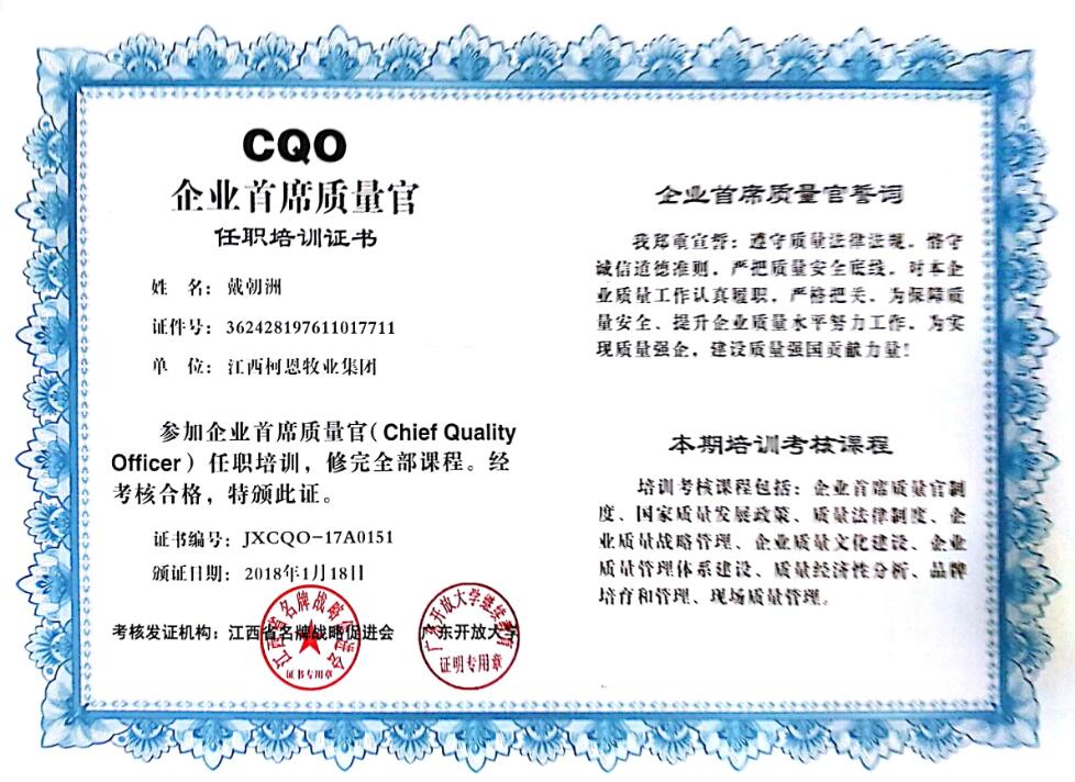 CQO企業(yè)首席質(zhì)量官（戴）