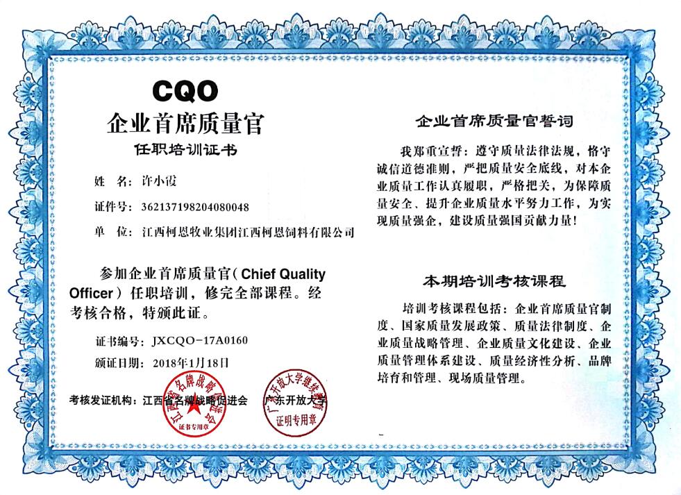 CQO企業(yè)首席質(zhì)量官（許）