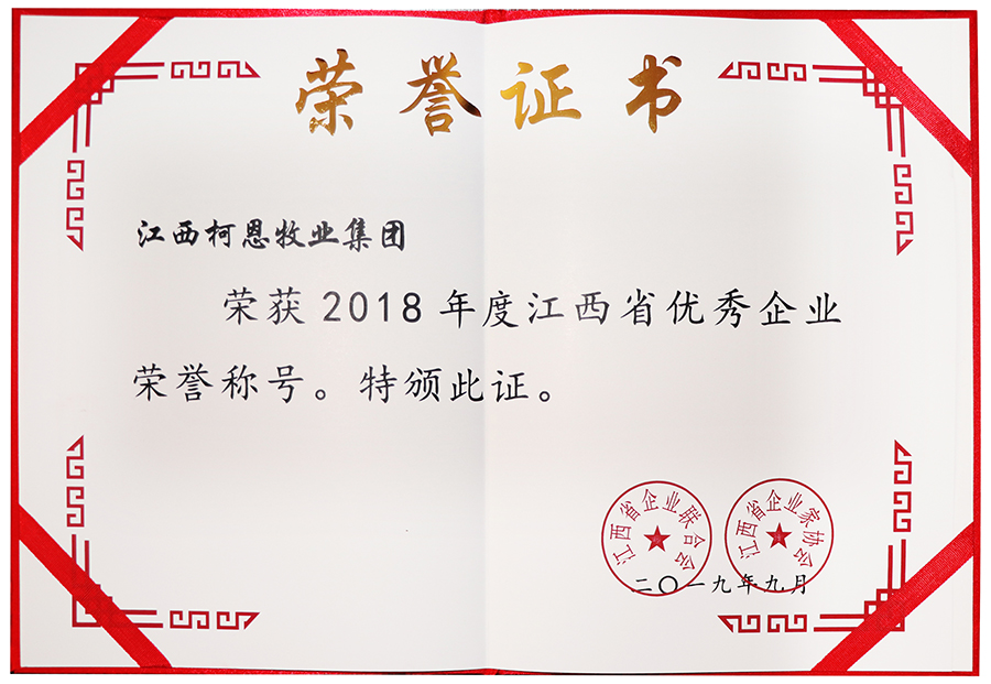 2018年度江西省優(yōu)秀企業(yè)（證書(shū)）