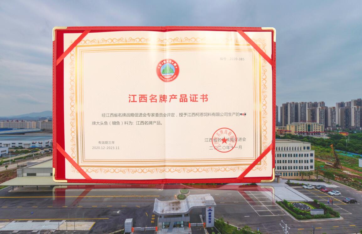 2020江西名牌產(chǎn)品（阿加西大頭魚(yú)料-證書(shū)）