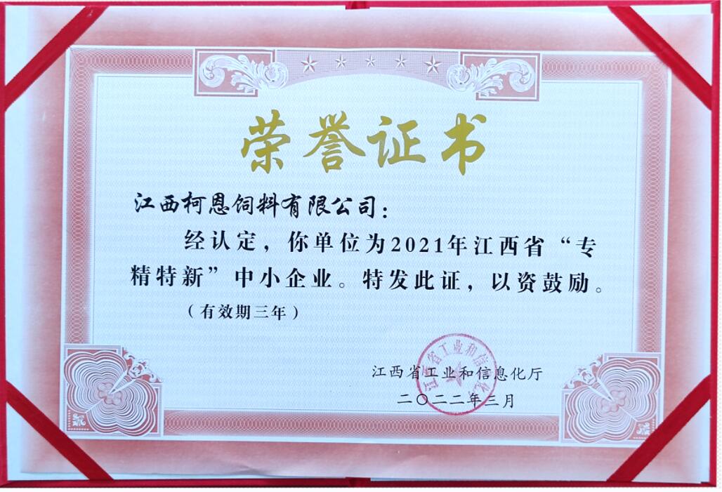 2021年江西省專(zhuān)精特新中小企業(yè)證書(shū)