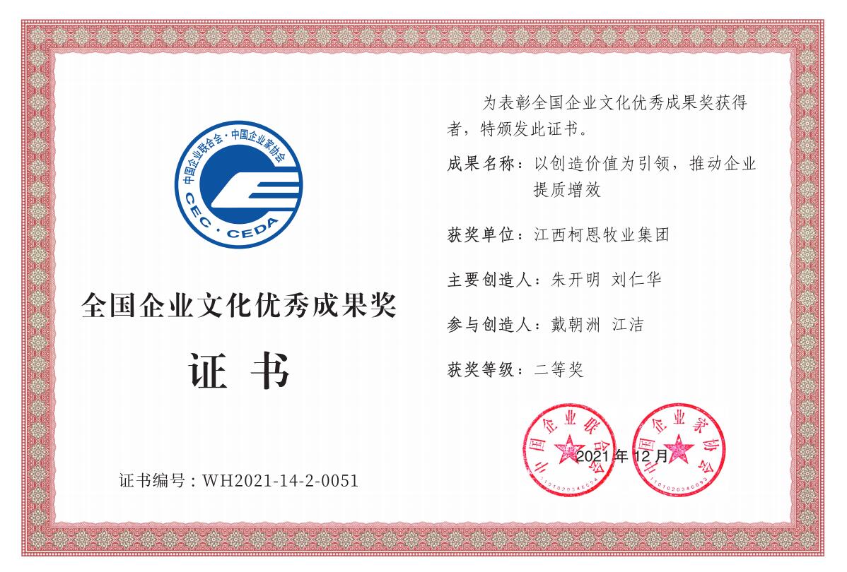 2020-2021年度全國企業(yè)文化優(yōu)秀成果2等獎(證書(shū))