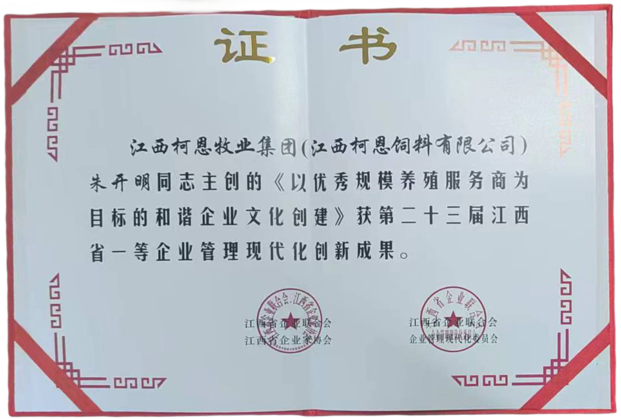 第23屆江西省企業(yè)管理現代化創(chuàng  )新成果1等獎（主創(chuàng  )）