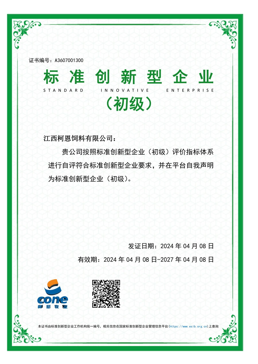 標準創(chuàng  )新型企業(yè)證書(shū)（江西柯恩）